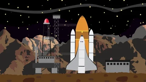 Shuttle Launch from a Space Launching Station at Night Stock Footage 73025293