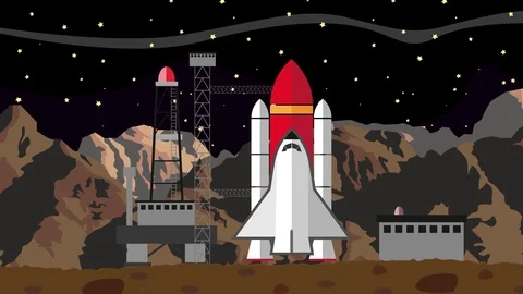 Shuttle Launch from a Space Launching Station in a Desert at Night Stock Footage 73025370