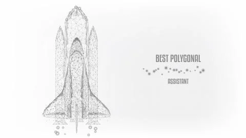 Shuttle launch from triangles and luminous points. Startup concept. Black-and Illustrazione stock