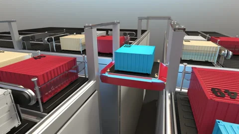 A shuttle for logistics automatically delivers to location on rails. 4k . Stock Footage 170479404
