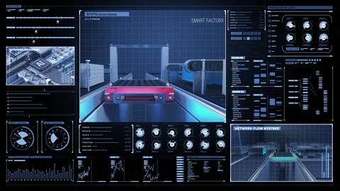 A shuttle for logistics automatically delivers on rails user interface. 4k. Stock Footage 170479348