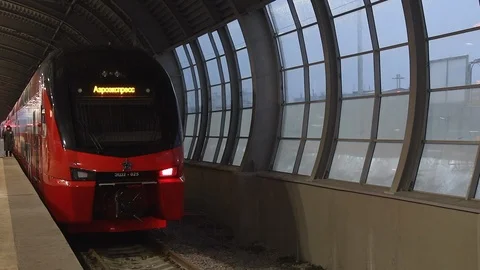Shuttle on platform at the airport station, Train to go to the airport Stock Footage 101874505
