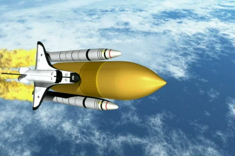 Shuttle side view over earth NTSC Stockbeeldmateriaal 111416