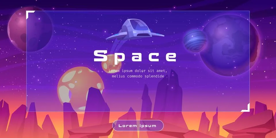 Shuttle in space cartoon web banner with spaceship Stock Illustration