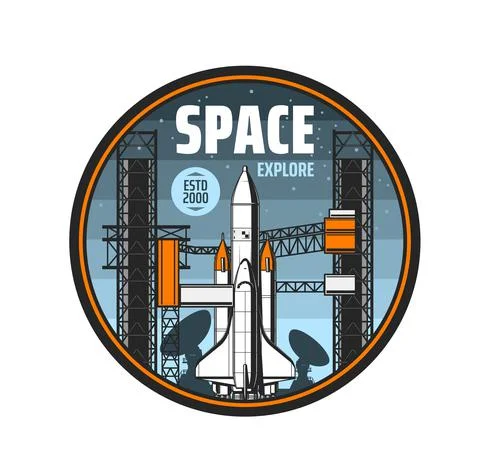 Shuttle spaceship and telescope space explore icon Stock Illustration