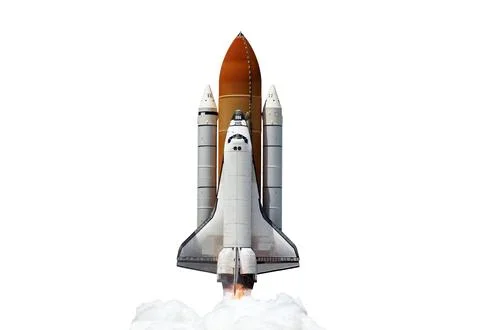 Shuttle spaceship launch isolated on white background. Elements of this ima.. Stock Illustration