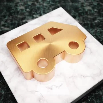 Shuttle Van icon. Bronze Shuttle Van symbol on white marble podium. Stockillustratie