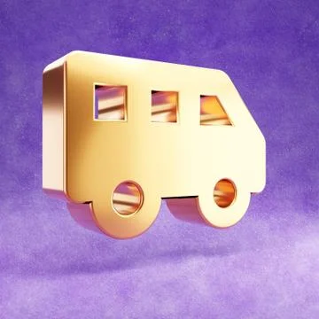 Shuttle van icon. Gold glossy Shuttle van symbol isolated on violet velvet Stock Illustration