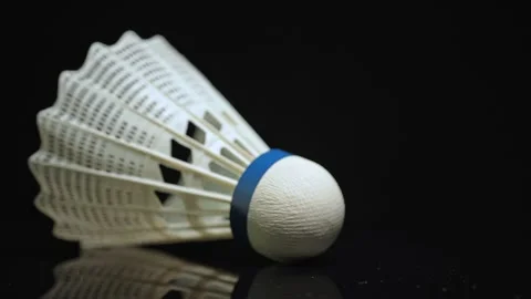 Shuttlecock falling in slow motion close up and black background. Badminton.. Stock Footage 271096501