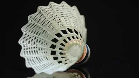 Shuttlecock focus shift, macro close up on black background. Badminton shut.. Stock Footage 271096485