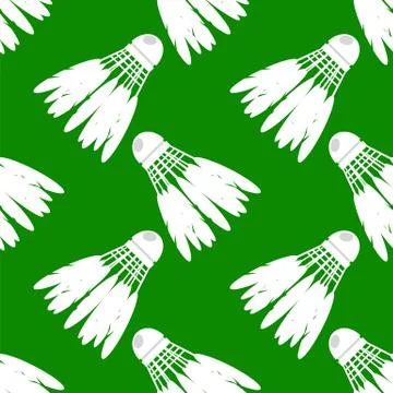 Shuttlecock Icon with Feathers Seamless Pattern Isolated on Green Background Stock Illustration
