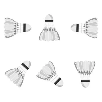 Shuttlecock. Set in different positions. Accessory for badminton. Sports ic.. Stock Illustration