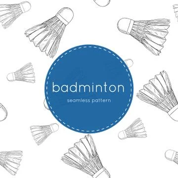 Shuttlecocks - badminton concept hand drawn seamless pattern vector. Stock Illustration