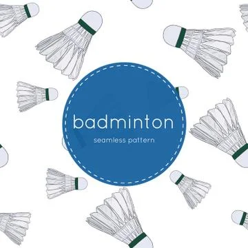 Shuttlecocks - badminton concept hand drawn seamless pattern vector. Stock Illustration