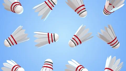 Shuttlecocks Falling on a Light Blue Background. Birdie 3D. Badminton. 4K Stock Footage 294965860