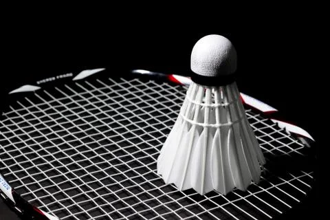 Shuttlecocks on the racket. Stock Photos