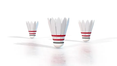 Shuttlecocks on a White Reflective Floor. Birdie 3D Animation. Badminton. 4K Stock Footage 294968129