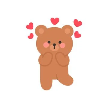 Shy Brown Bear Surrounded by Floating Hearts Expressing Love and Affection Stock Illustration