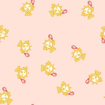 Shy cute sun character vector seamless pattern Stock Illustration
