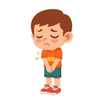 Shy Expression of Flat Boy Character Stock Illustration
