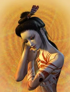 Shy Geisha Stock Illustration