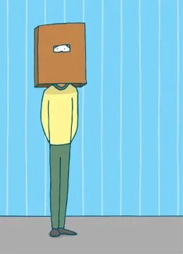Shy guy using a box in his head Stock Illustration