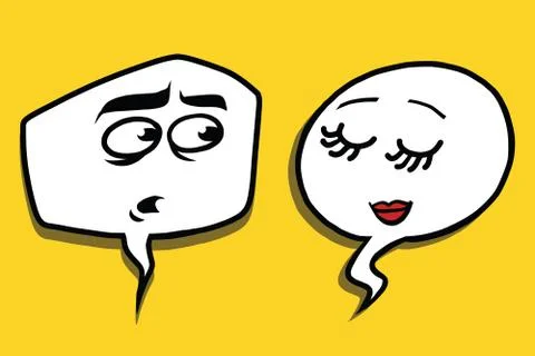 Shy modest comic bubble face man woman Stock Illustration