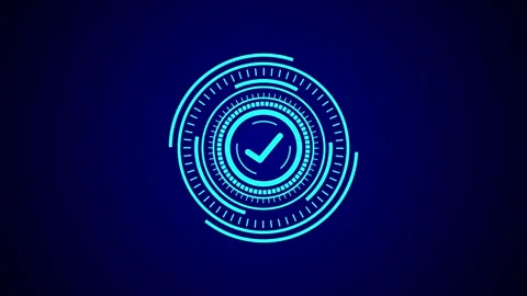 Si fi check mark animation. Glowing check mark animation with hud background Stock Footage 311037387