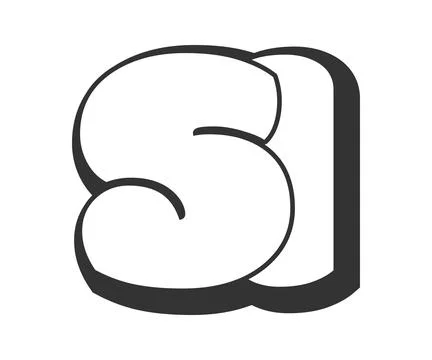 SI logo, bubble comic lettering, rounded in graffiti style black and white .. Stock Illustration