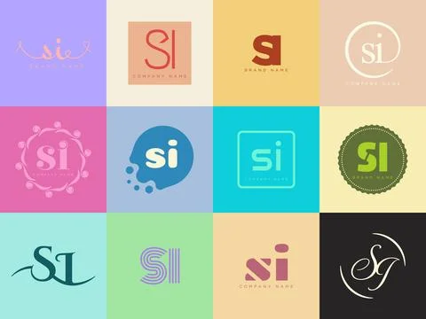 SI logo company template. Letter s and i logotype. Set different classic se.. Stock Illustration