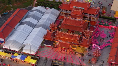 Si Thian Kong Temple Evening Aerial Close-Up Drone - Jenjarom Selangor Malaysia Stock Footage 302349978