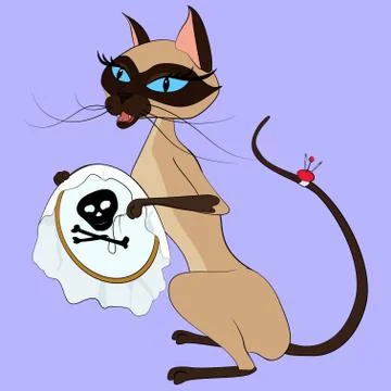 Siamese Cat cross stitching Illustration Isolated on blue Stock Illustration