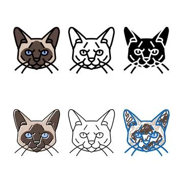 Siamese cat cute pet stylized color icon vector Stock Illustration
