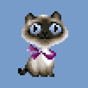 Siamese cat vector pixel art cartoon Stock Illustration