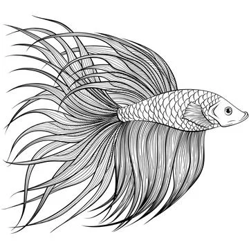 Siamese fighter fish side view line art Stock Illustration