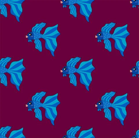 Siamese Fighting Fish on Purple Background Stock Illustration