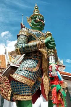 Siamese Giant Statue Standing in front of Thai Temple. Stock Photos