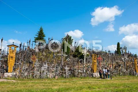 SIAULIAI, LITHUANIA - JUL 12, 2015: The Hill of Crosses (Kryziu kalnas) in Si Stock Photos