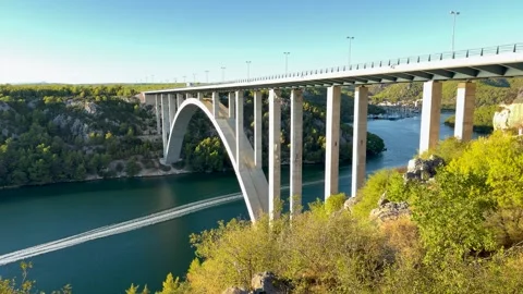 Šibenik Bridge over Krka River Canyon, Croatia Stock Footage 346310463