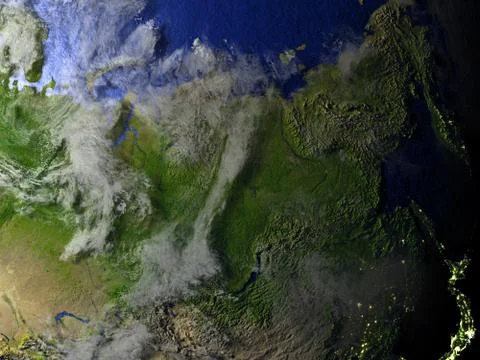Siberia on realistic model of Earth Stock Illustration