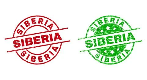 SIBERIA Round Badges Using Rubber Style Stock Illustration