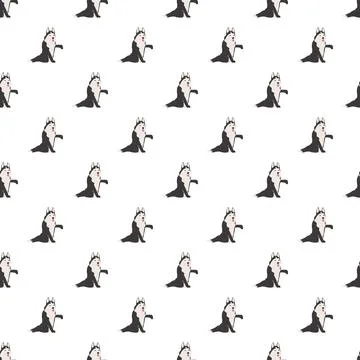 Siberian husky dog seamless pattern on white background Stock Illustration