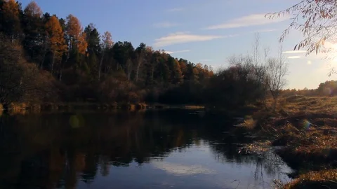 Siberian river flows Stock Footage 95792017