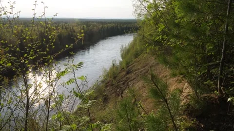 Siberian river. View from hillside Stock Footage 269505952