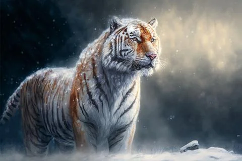 Siberian tiger on the snow looking Stock Illustration
