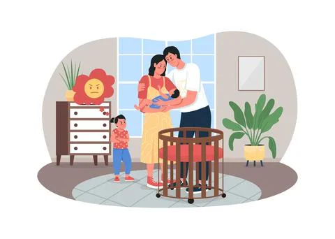 Sibling rivalry 2D vector web banner, poster Stock Illustration