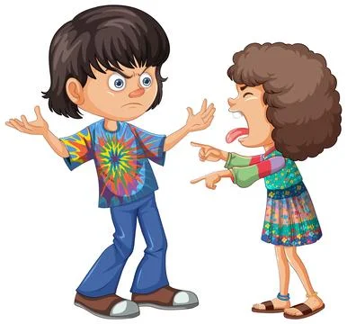 Sibling Rivalry: A Cartoon Argument Stock Illustration