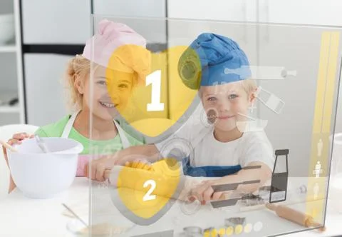 Siblings baking with hologram interface Stock Illustration