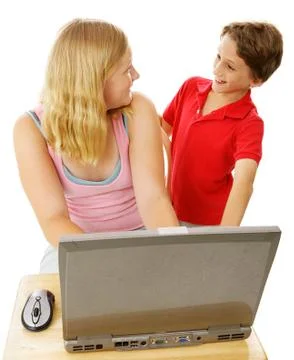 Siblings Using Computer Stock Photos