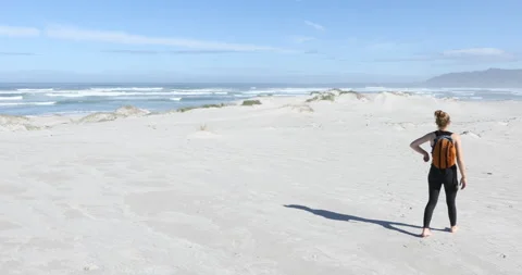 Siblings walking on beach, Walker Bay Nature Reserve, Western Cape, South Africa Video stock 202992154